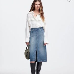 Denim Midi Pencil Skirt in Billings Wash